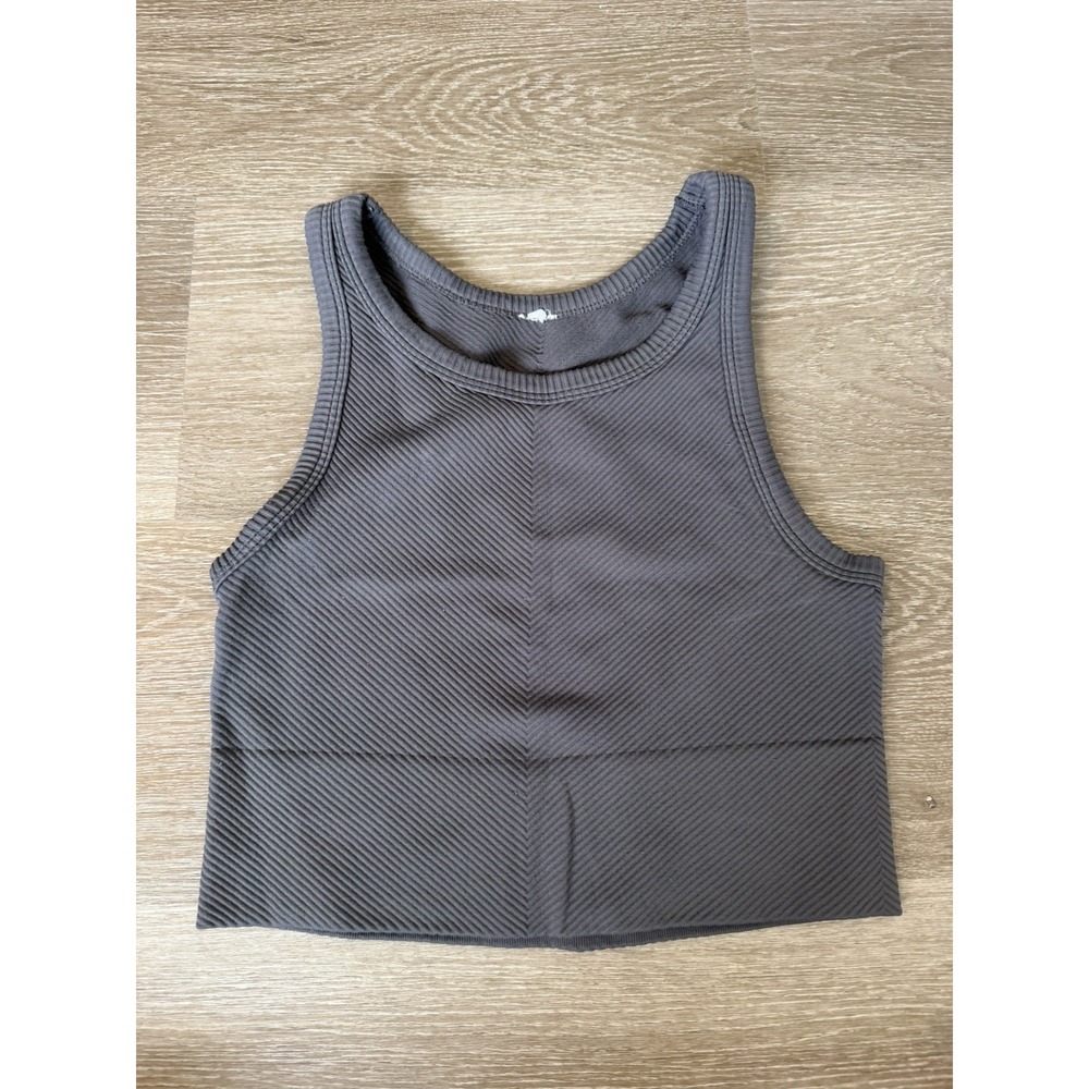 NIKIBIKI Gray Cropped Tank Top Ribbed Sleeveless Round Neck One Size